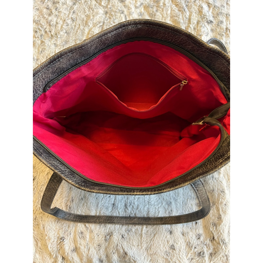 Montana West Zippered Faux Leather Shoulder Bag Gray and Red/Pink EUC - Picture 9 of 12